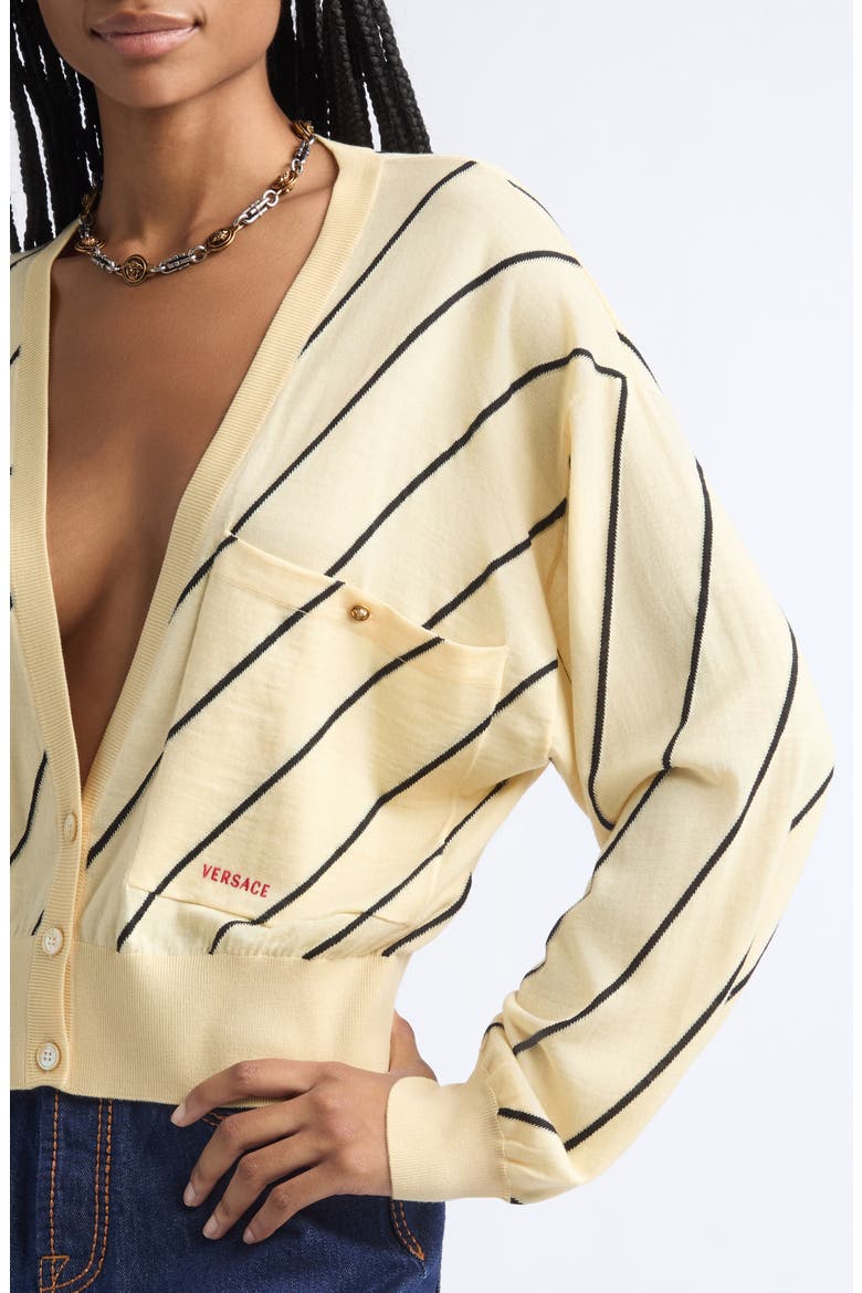 Diagonal Stripe Wool Intarsia Cardigan, Alternate, color, CREAM