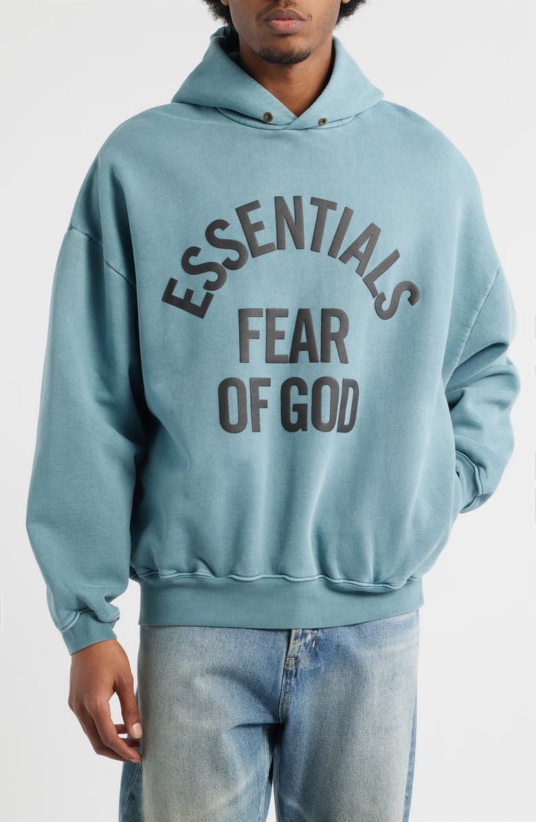Fear of God Essentials Campus '90s Fleece Logo Graphic Hoodie, Main, color, 