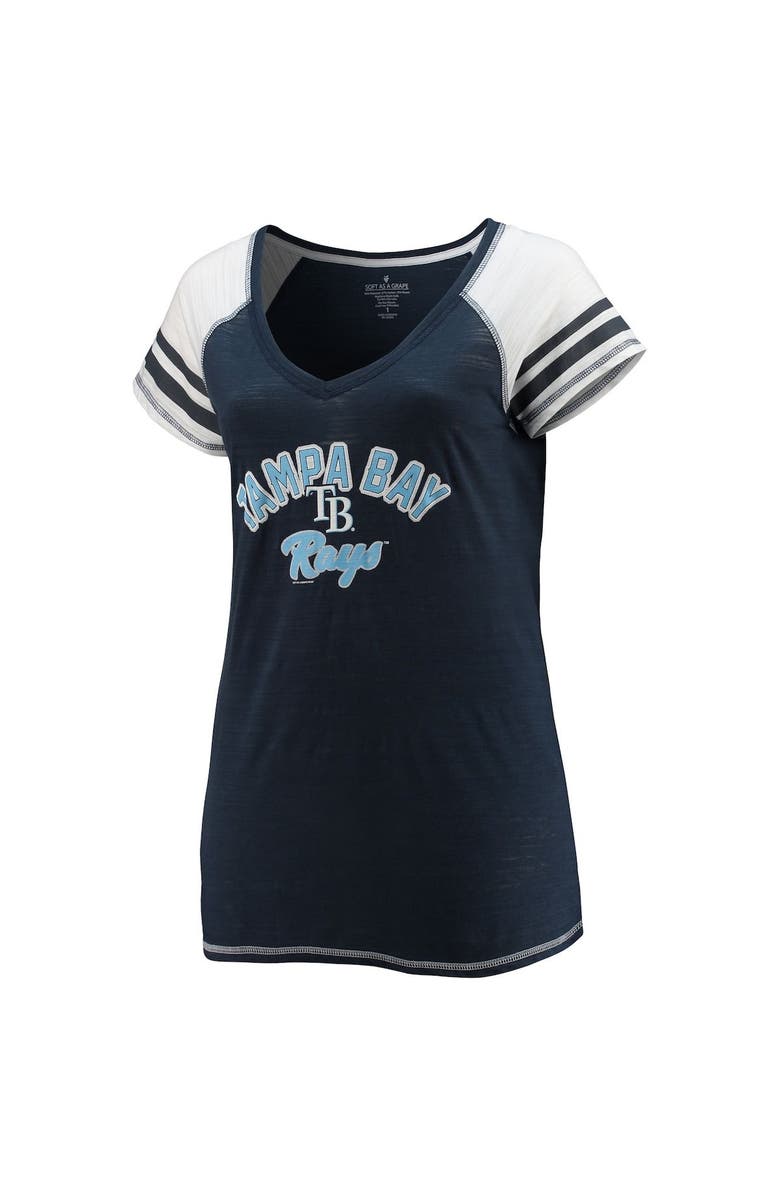 SOFT AS A GRAPE Women's Soft as a Grape Navy Tampa Bay Rays Curvy Colorblock Tri-Blend Raglan V-Neck T-Shirt, Alternate, color, 