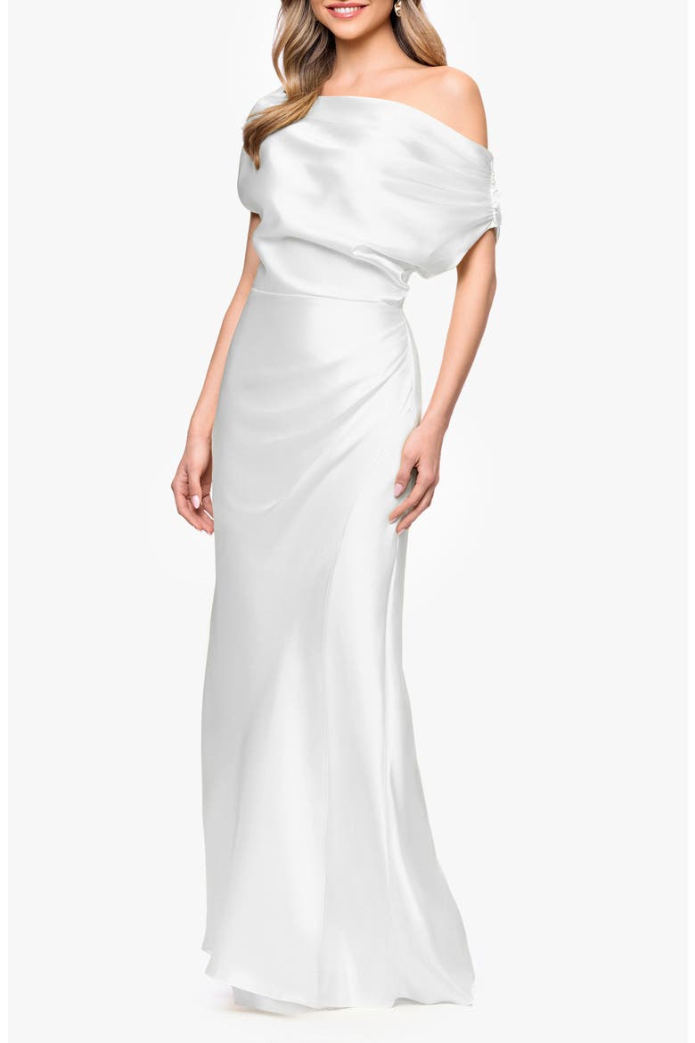 One-Shoulder Satin Sheath Gown, Alternate, color, WHITE