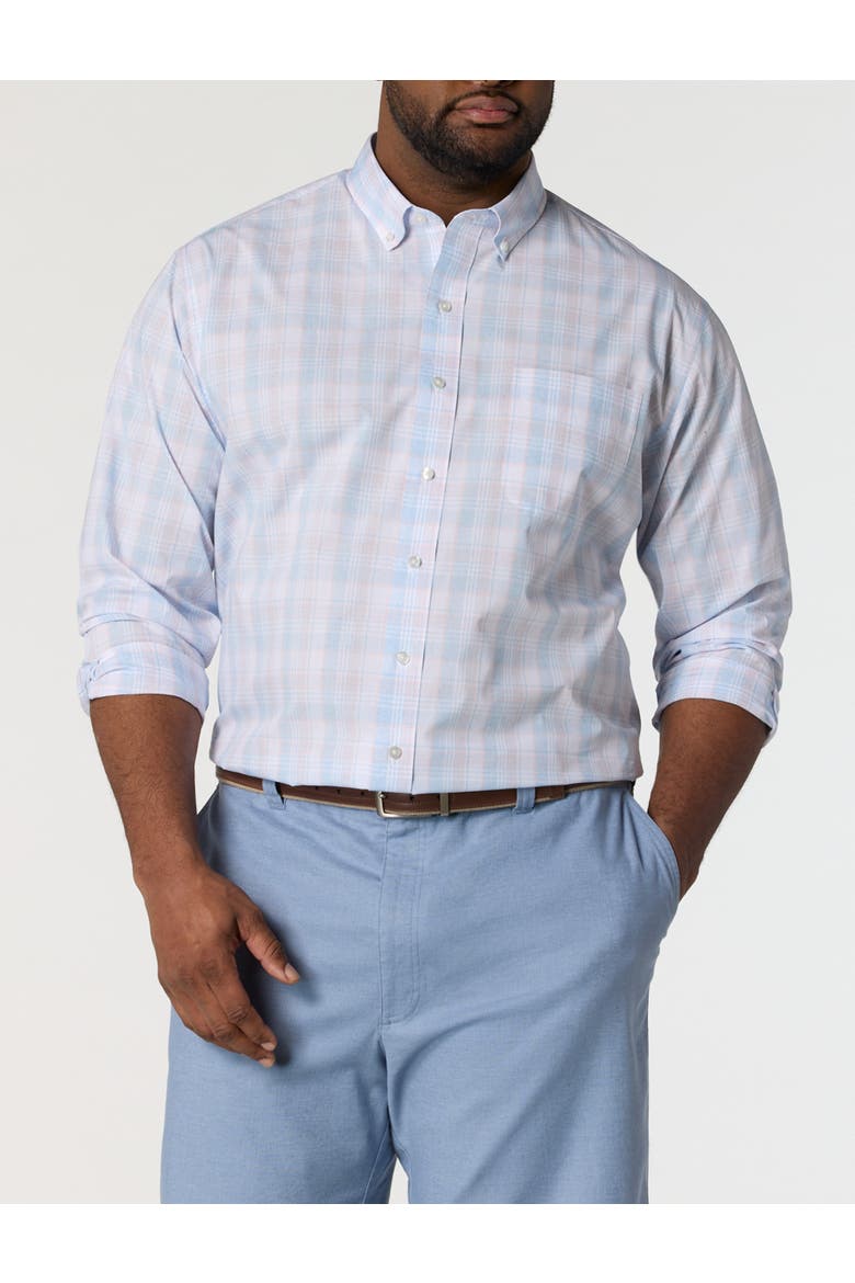 Big & Tall Heather Plaid Tech Sport Shirt, Main, color, PINK BLUES