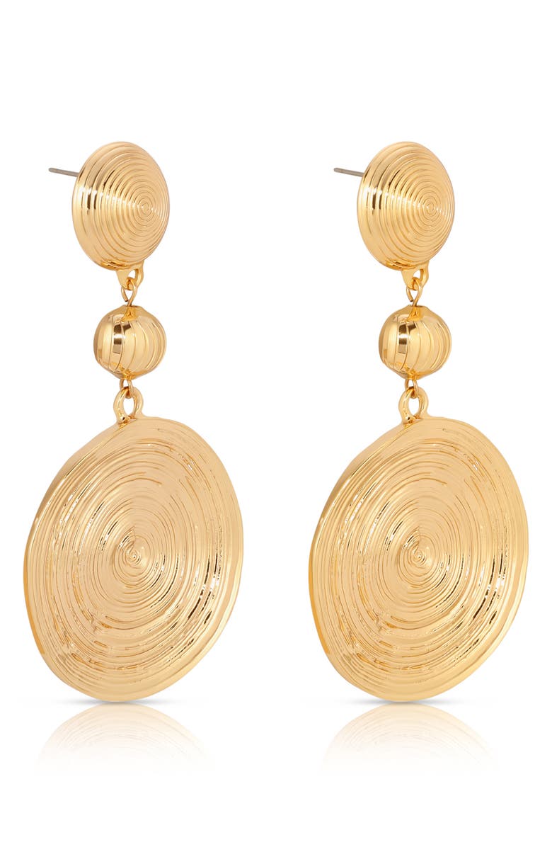 Ettika Textured Disc Drop Earrings, Alternate, color, Gold