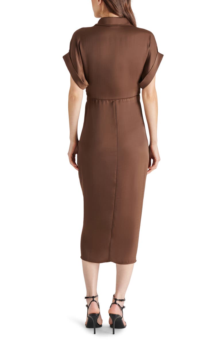 Steve Madden Tori Tie Waist Satin Midi Shirtdress, Alternate, color, Coco