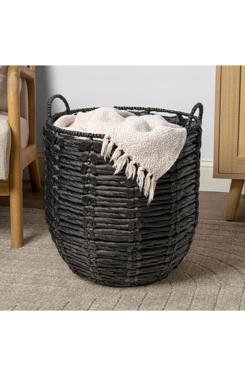 HAPPIMESS Laurel 19.49" Bohemian Handwoven Abaca Hamper Basket with Handles, Alternate, color, Black