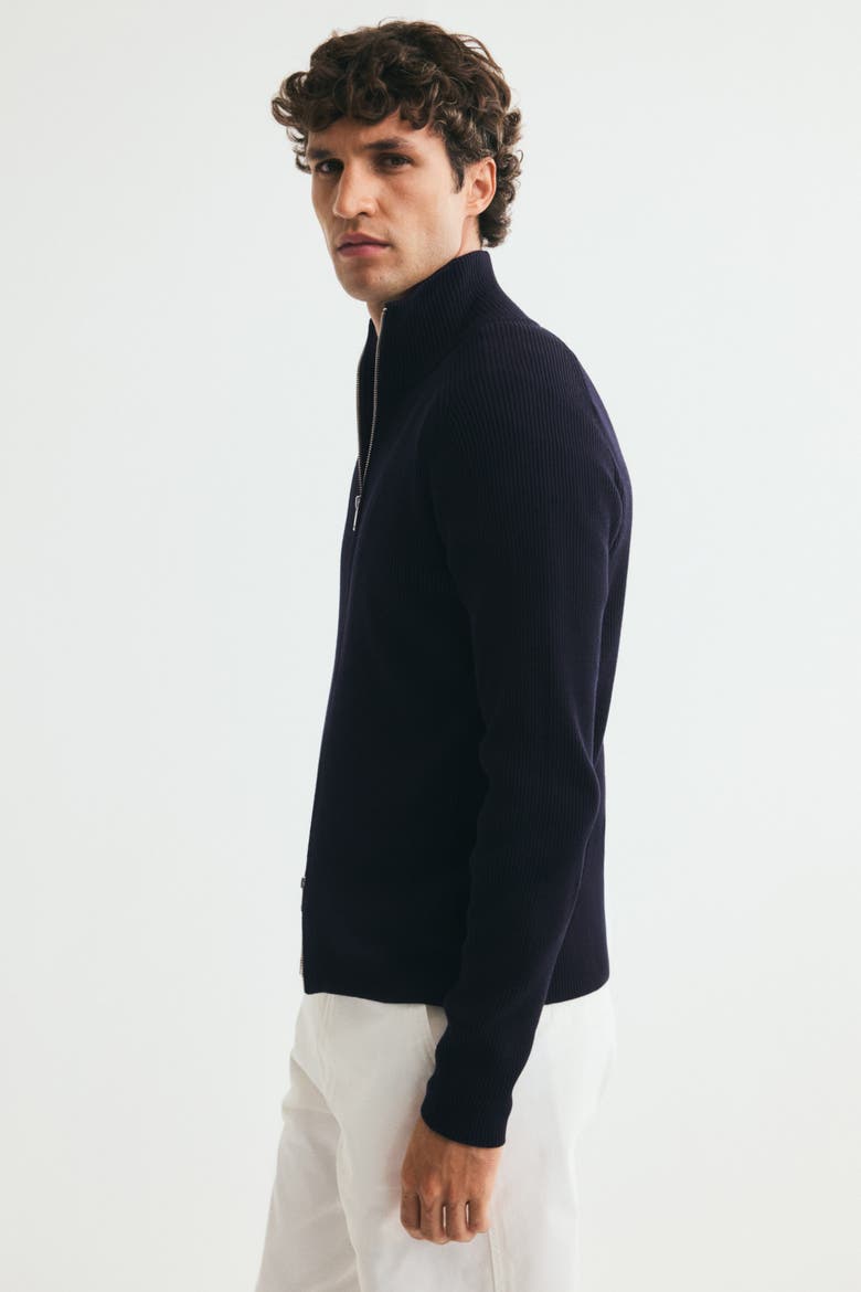 Slim-Fit Rib-Knit Cardigan, Alternate, color, Navy blue