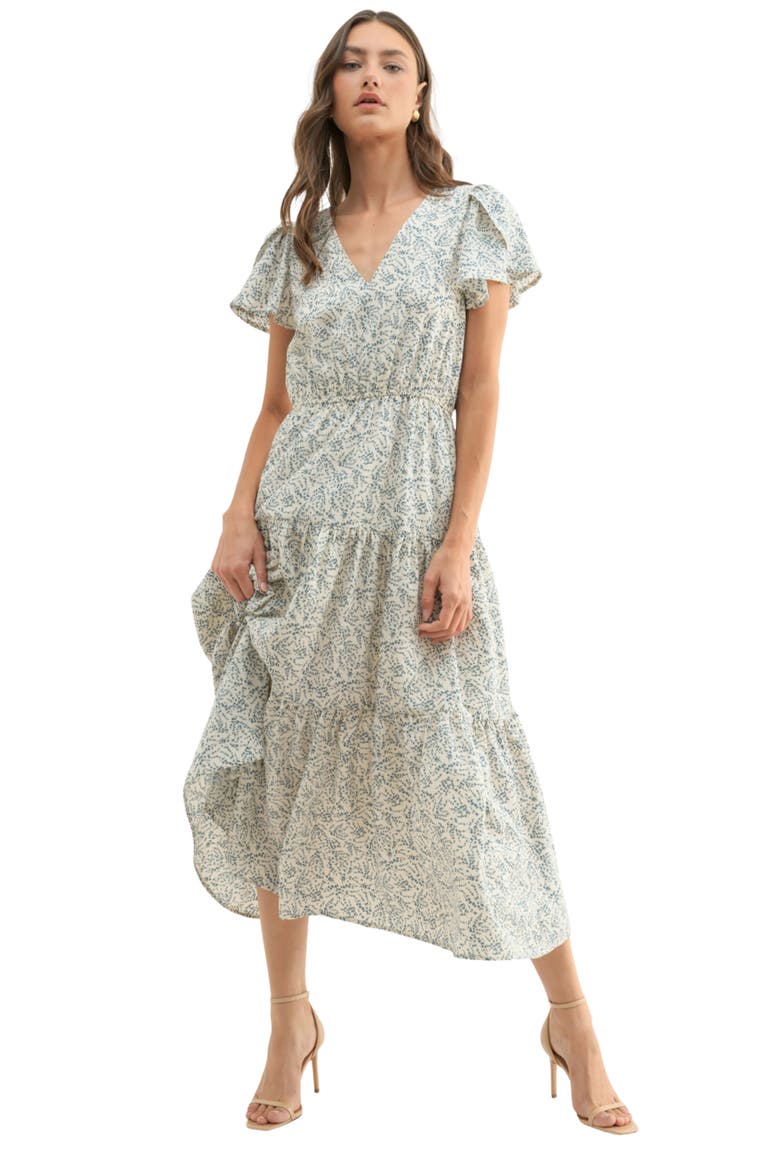 Tulip Sleeve Midi Dress, Alternate, color, OFF WHITE/ BLUE
