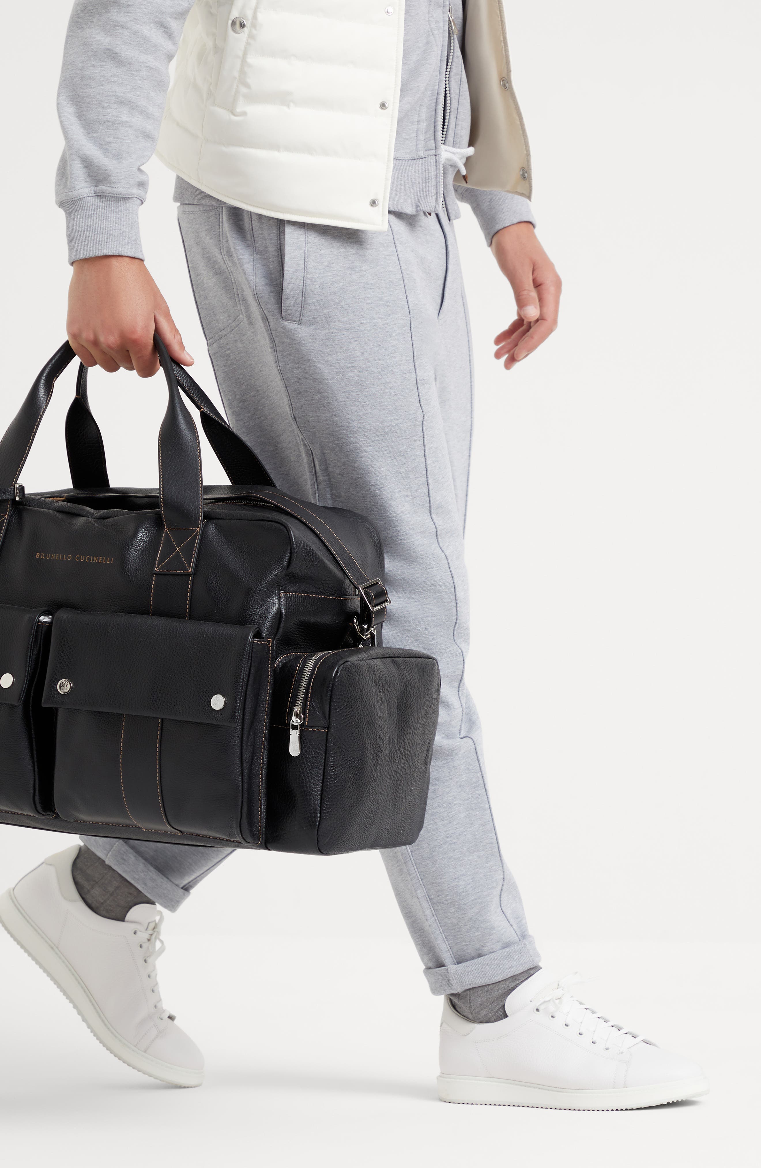 Brunello Cucinelli Grained calfskin leisure bag, Alternate, color, 