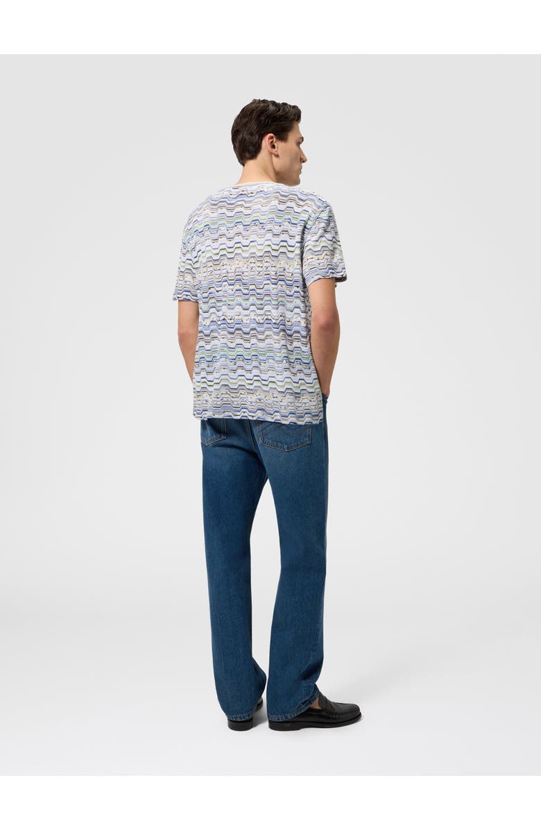 Missoni Crew-neck Cotton T-shirt With Raschel Knit And Greek Motif, Alternate, color, Beige& White