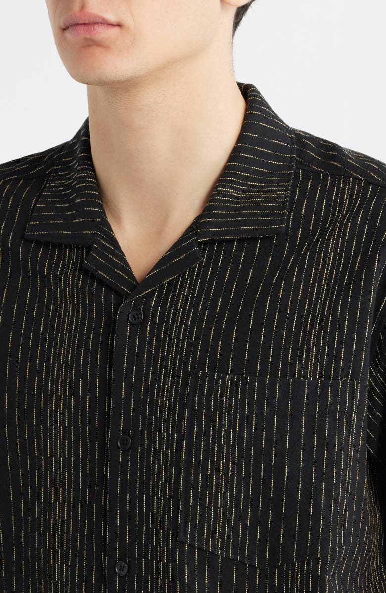 Percival Leland Stripe Camp Shirt, Alternate, color, Black