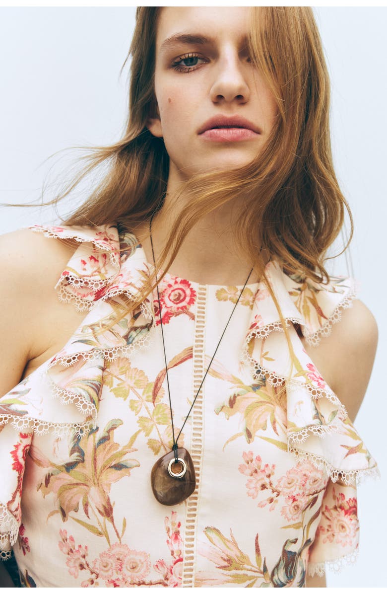 H&M Sleeveless Linen-blend Top, Alternate, color, Light Beige/Floral