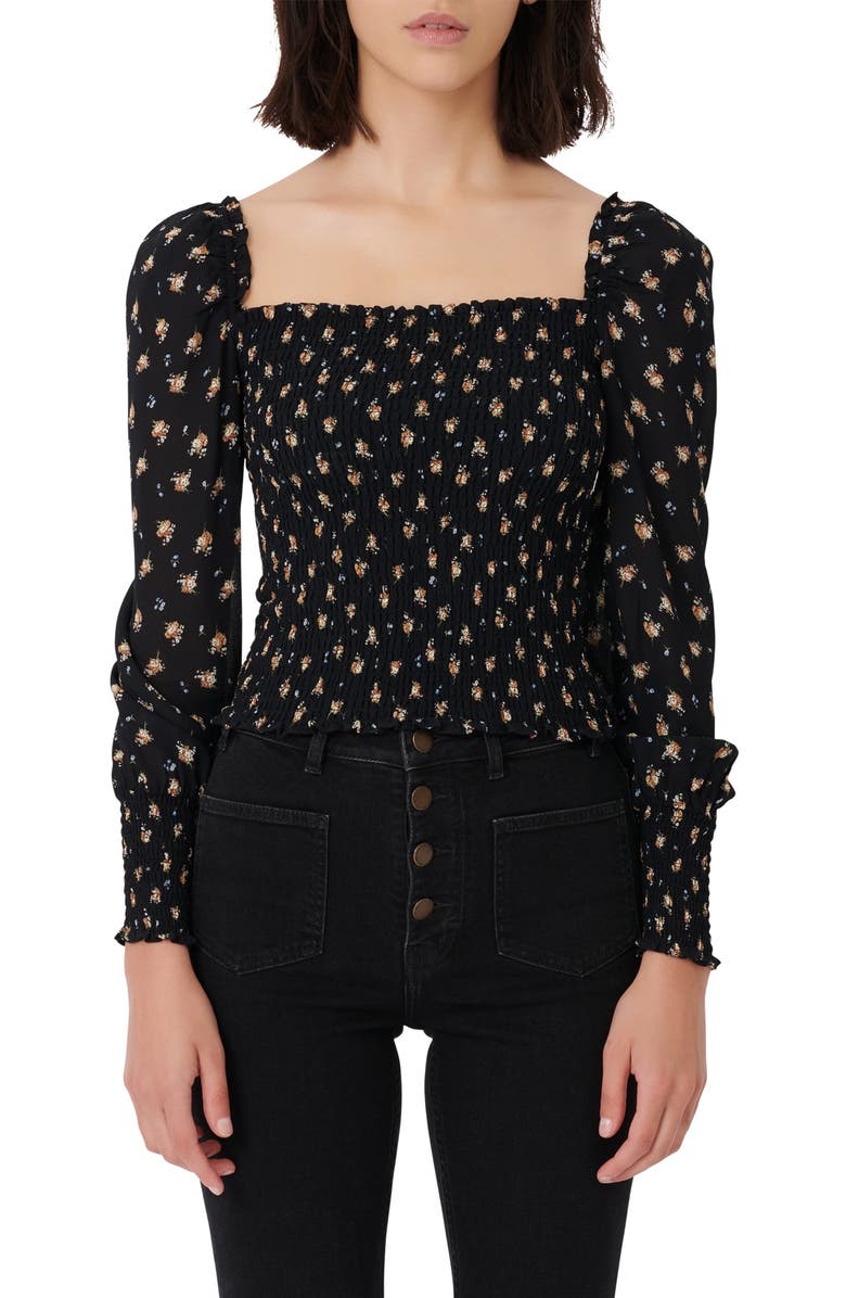 maje Floral Smocked Top, Main, color,
