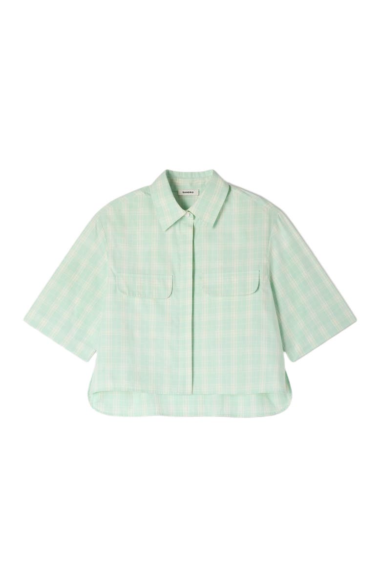 SANDRO Short checked shirt, Alternate, color, Green / Ecru