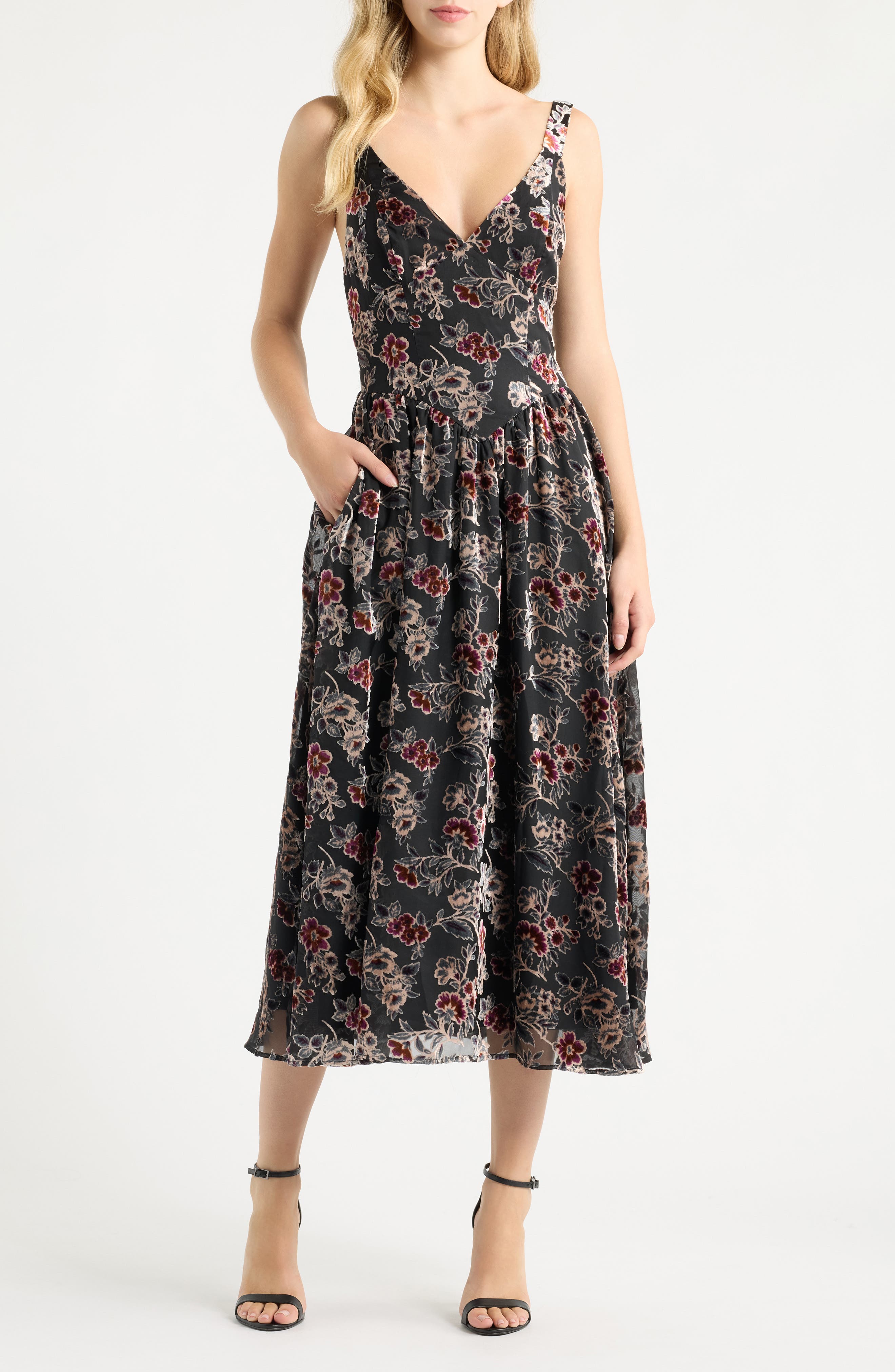 Rosalyn Corset Seam Velvet Midi Dress