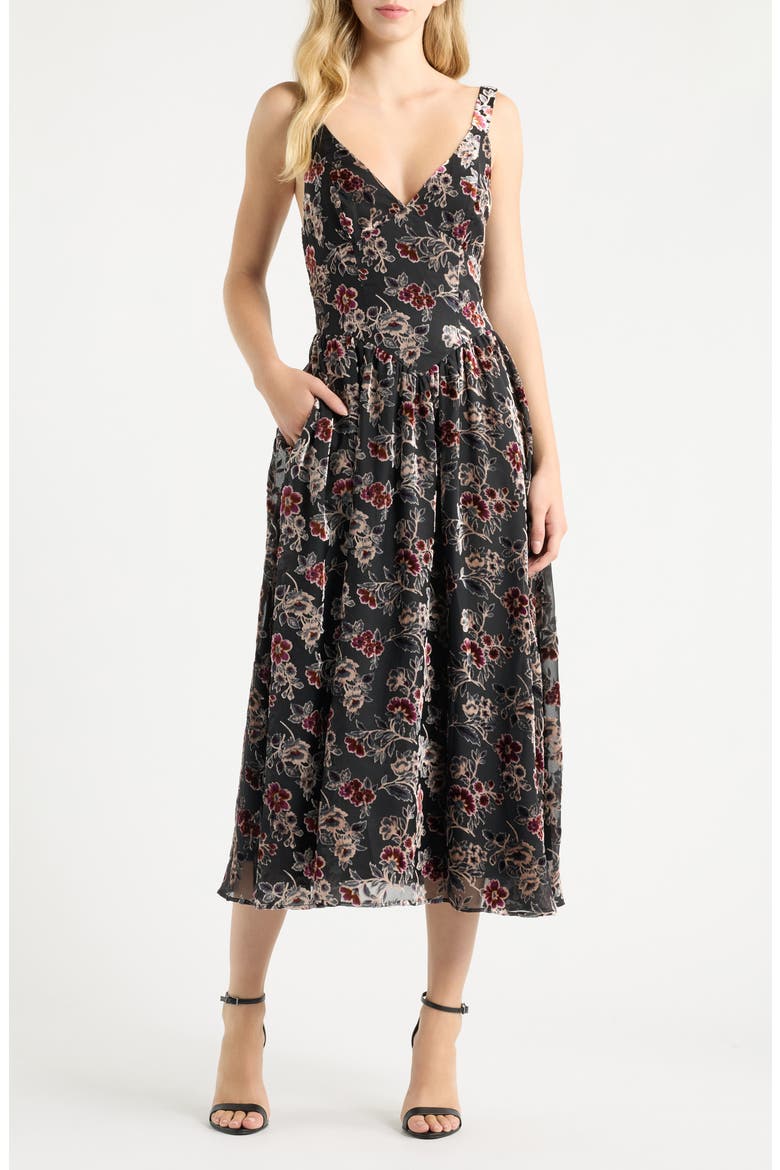 Rosalyn Corset Seam Velvet Midi Dress, Main, color, CHF CHF