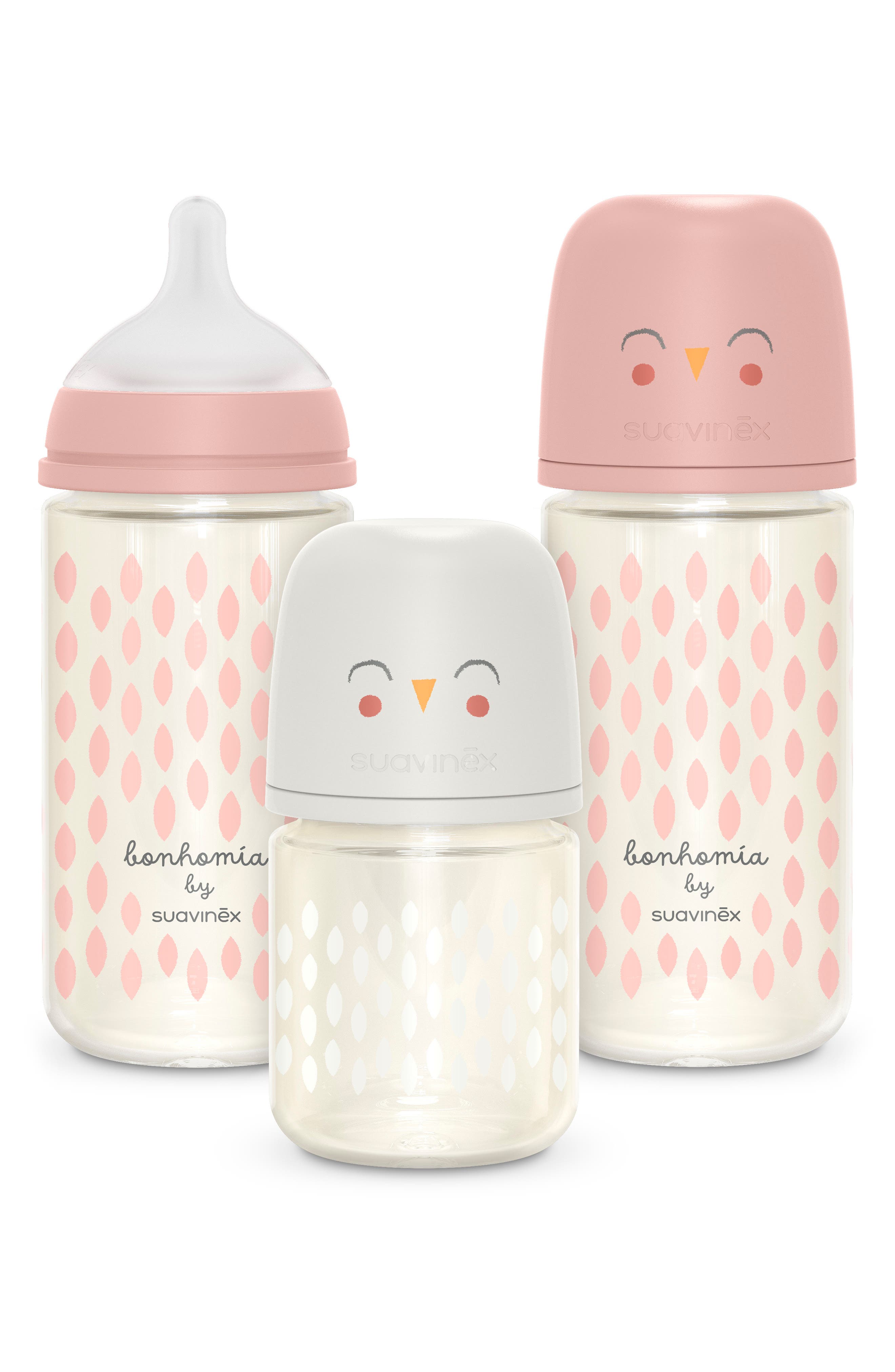 Suavinex Bonhomia 3-Pack Glass Feeding Bottles & SX PRO Silicone Nipple in Beige/Pink 