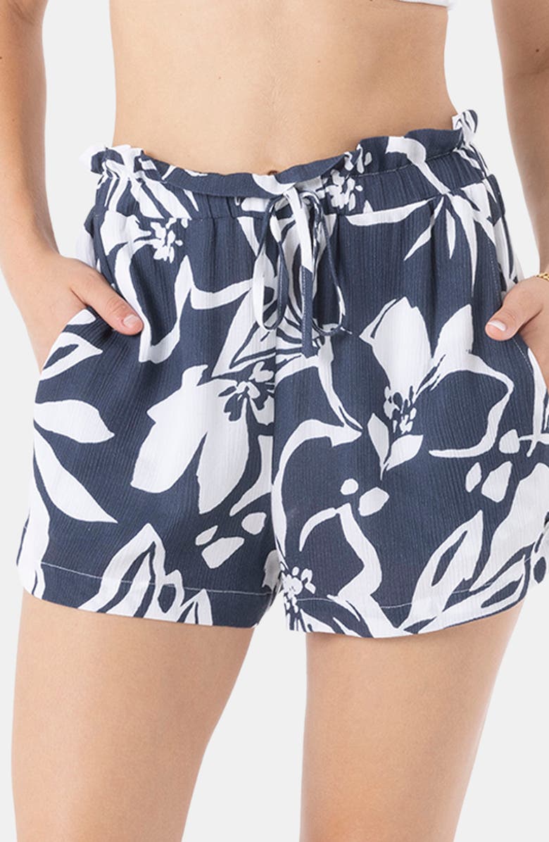 Roxy Oceanside Stoke Paperbag Cover-Up Shorts, Main, color, Mood Indigo