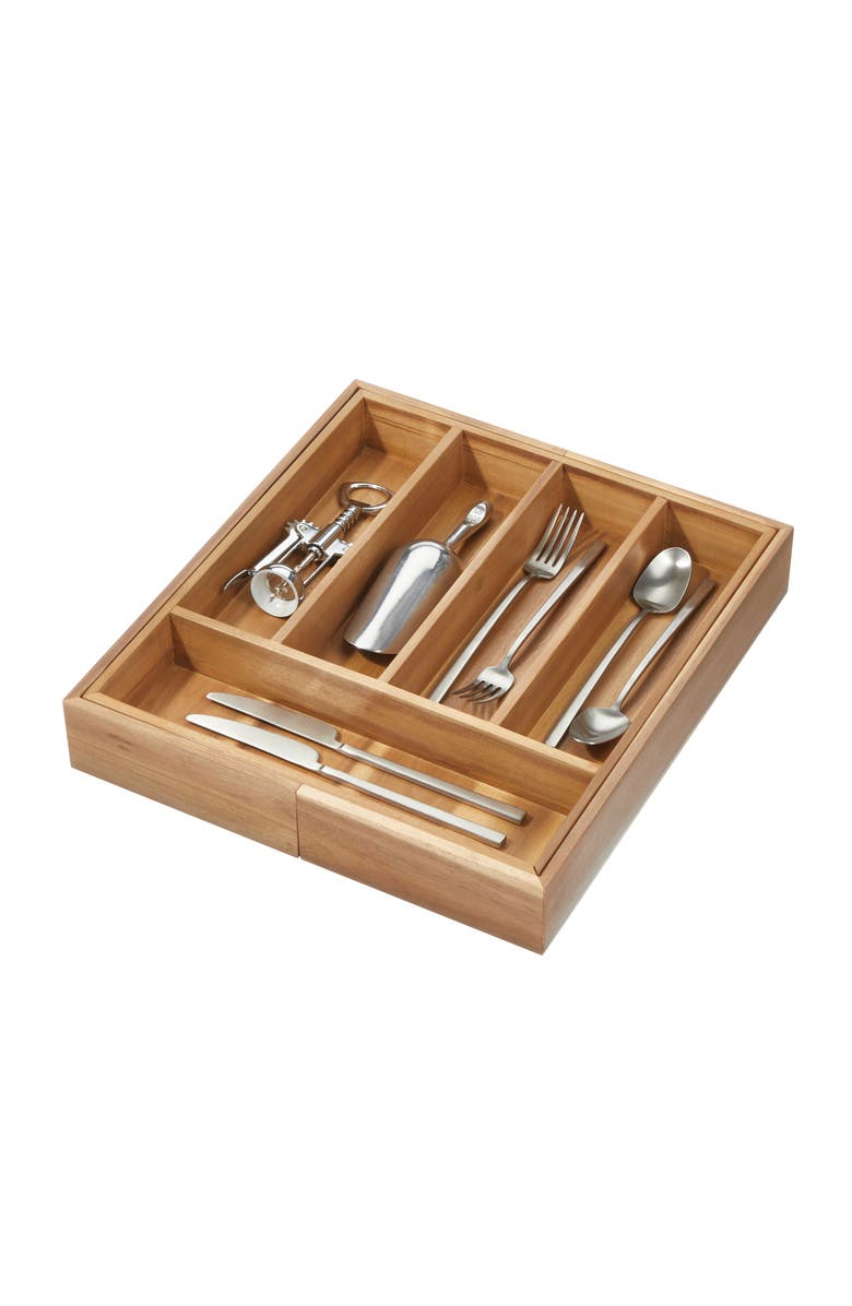 iDesign Expandable Acacia Wood Cutlery Drawer Organizer - Natural, Alternate, color, Natural