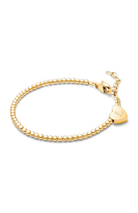 14K Gold Dainty Heart & Engraved Initial 5.25" Bracelet