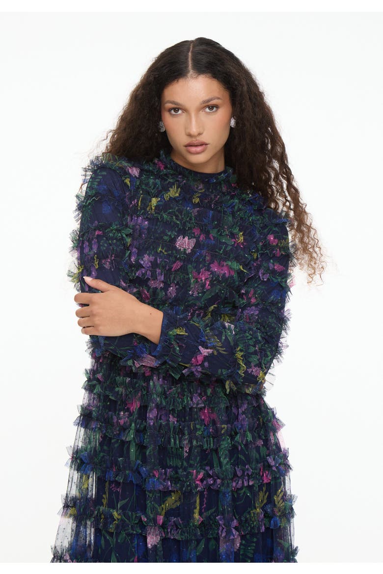 Modest Floral Ruffle High Neck Maxi Dress, Alternate, color, MULTICOLOUR