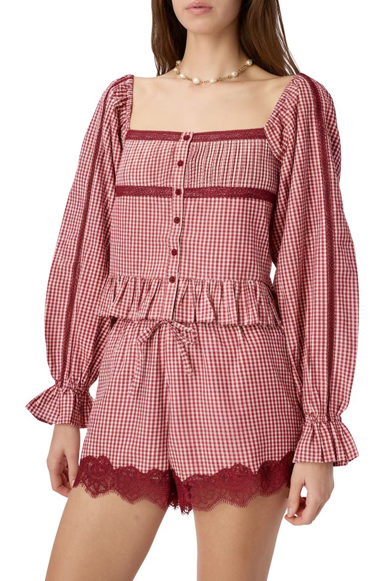 Anabela Gingham Silk & Cotton Top, Main, color, BERRY GINGHAM