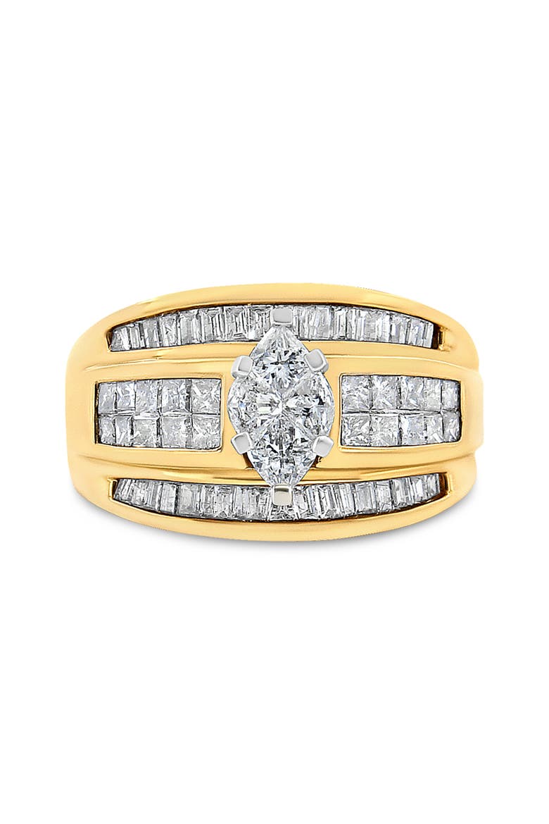 14K Yellow Gold 1 1/2 Cttw Pie, Princess and Baguette-cut Diamond Marquise Shaped Engagement Cocktail Ring Band, Main, color, Yellow Gold
