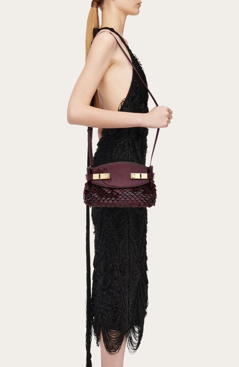 FERRAGAMO Small Hug Patent Leather & Sequin Pouch Bag, Alternate, color,