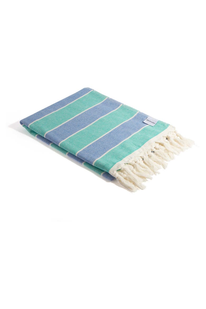Multi Stripe Terry Cloth Lined Turkish Towel, Alternate, color, Mint and Blue