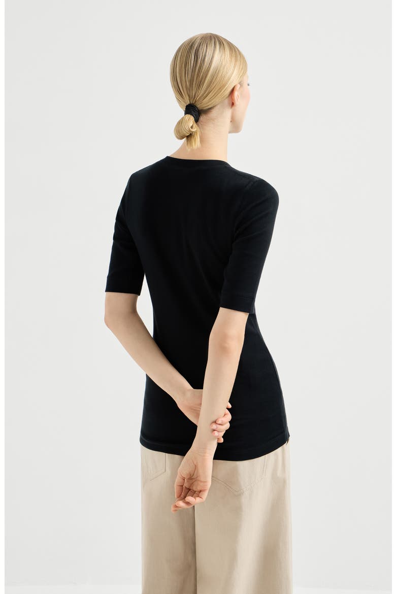 Ribbed jersey T-shirt, Alternate, color, Black