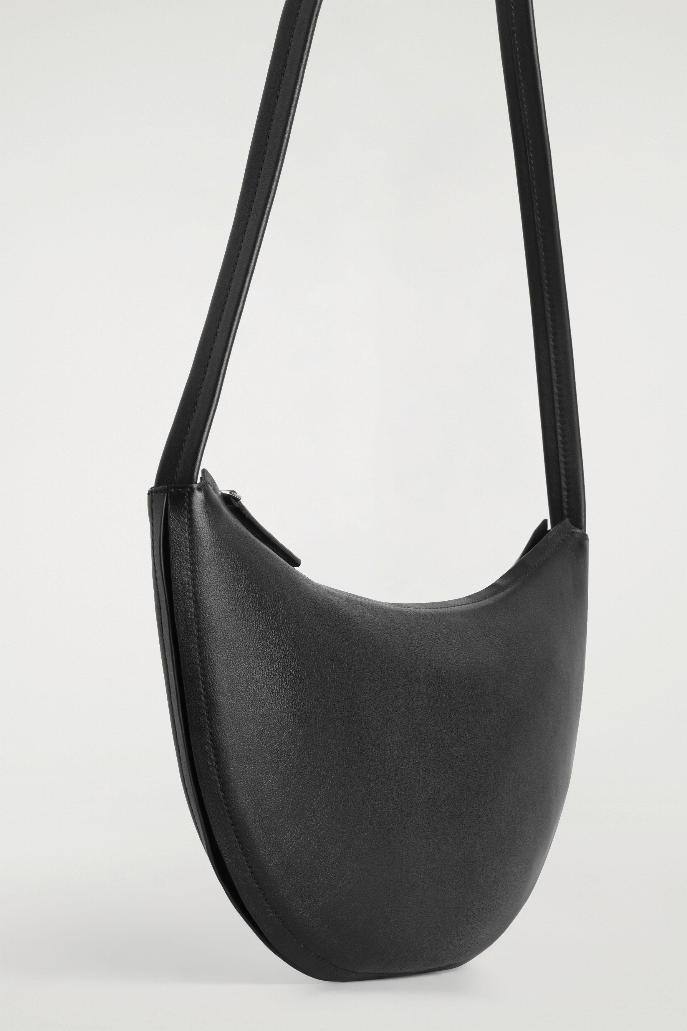 Curved Shoulder Bag - Leather, Alternate, color, BLACK