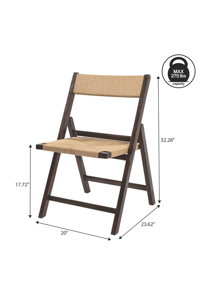 Kiawah Coastal Woven Seagrass and Wood Folding Chair, Indoor Space-Saving Armless Chair for Dining or Living Room, Alternate, color, Dark Brown