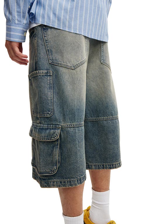 Shop Cotton On Super Baggy Jort In Cargo Sandstorm Blue