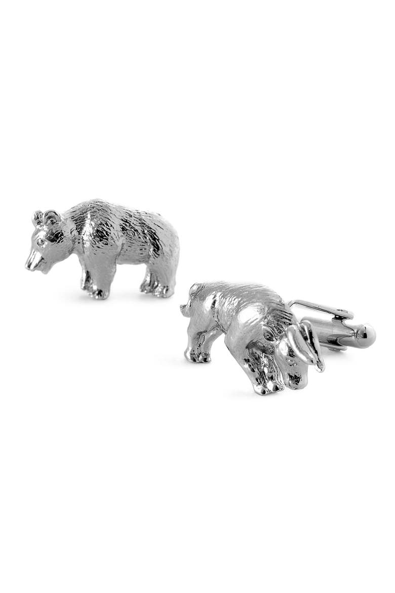 'Bull & Bear' Cuff Links, Main, color, SILVER