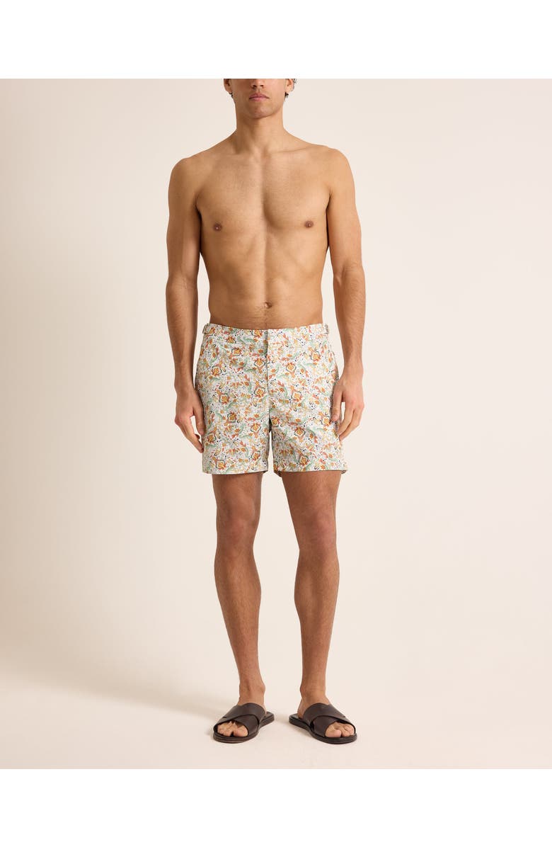 Orlebar Brown Bulldog Mid-Length Classic Fit Swim Shorts With Fairground Print, Alternate, color, Multi/Vermillion