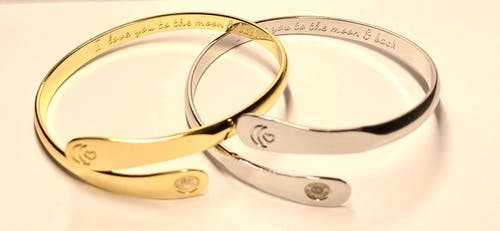 Hollywood Sensation Engraved I Love You To The Moon And Back Bracelet In Gold