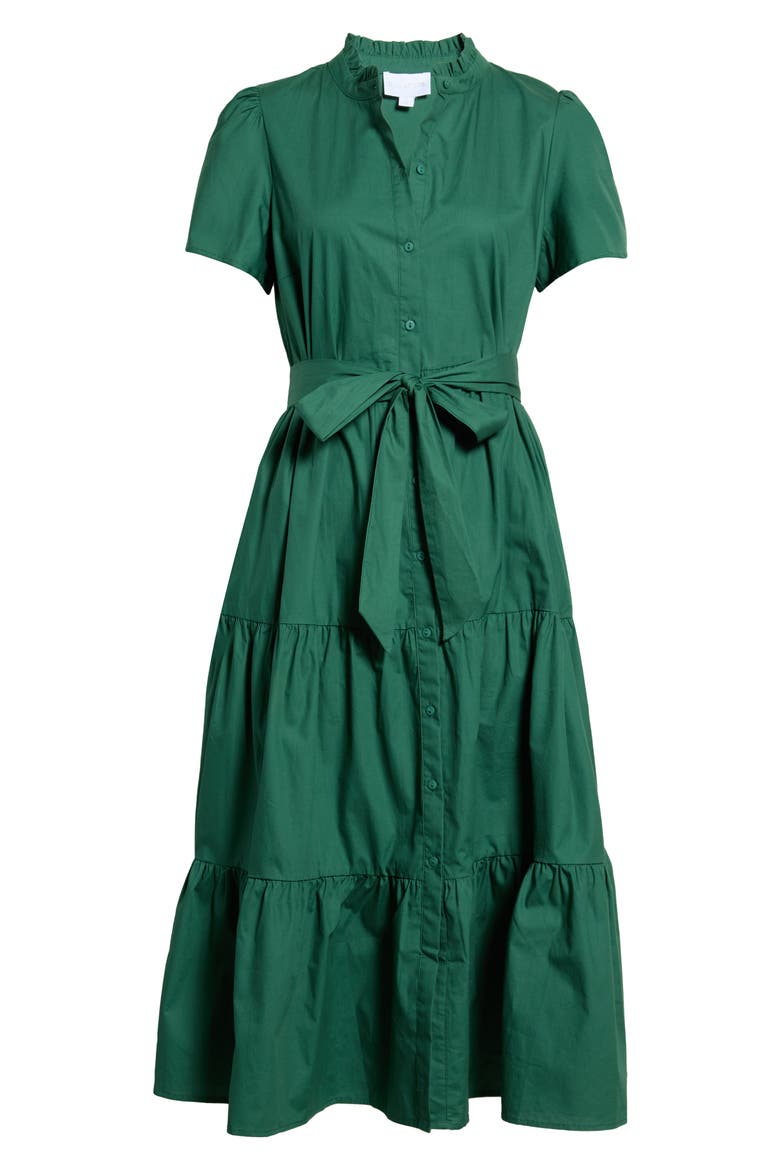 Bellucci Cotton Poplin Tiered Dress, Alternate, color, EMERALD