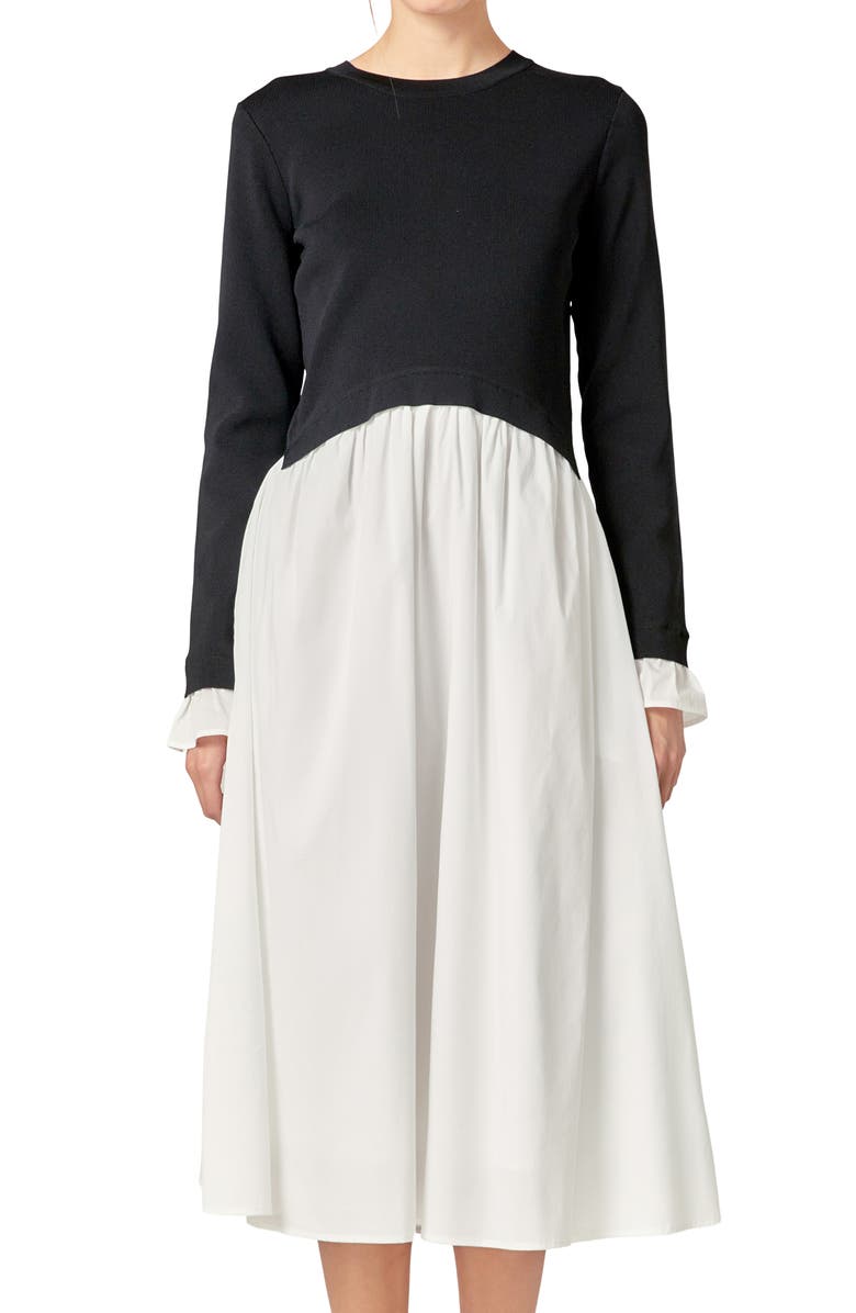 English Factory Twofer Long Sleeve Mixed Media Midi Dress, Alternate, color,