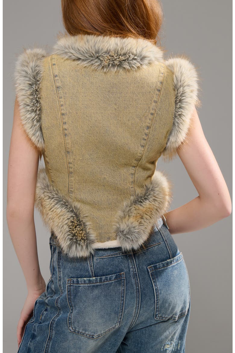 Zoraya Denim Vest with Faux Fur Trim, Alternate, color, DENIM