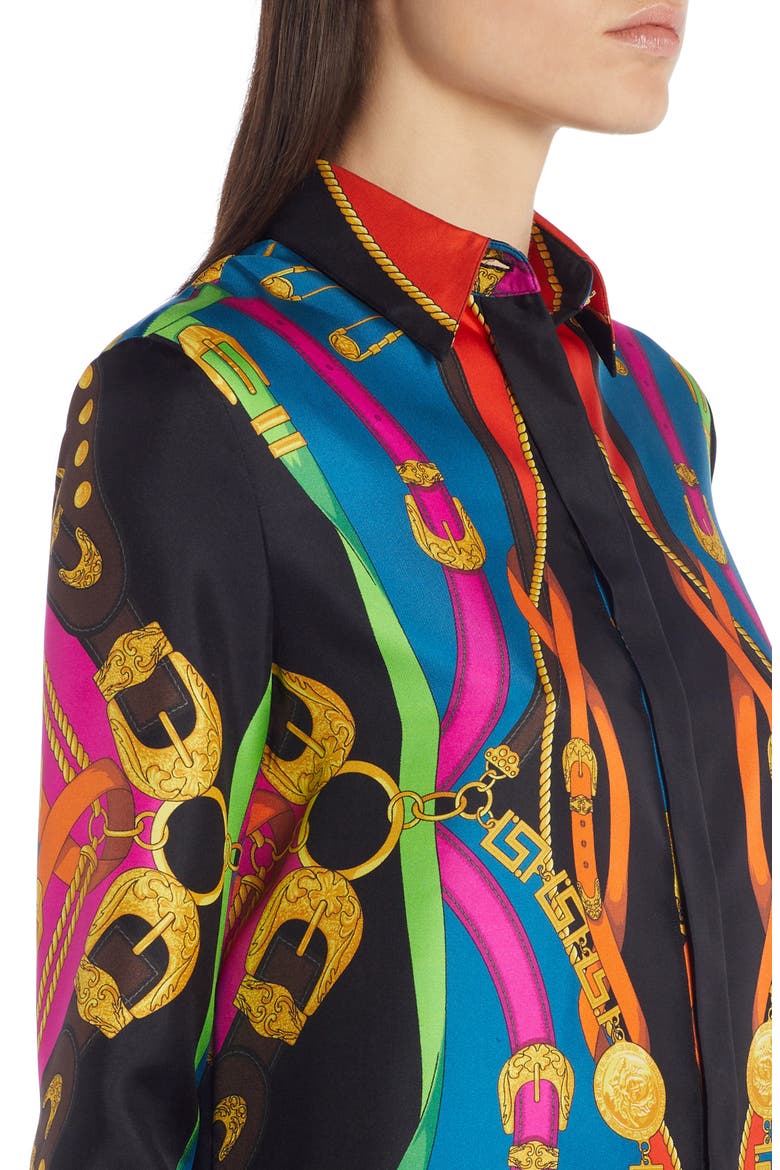 Barocco Rodeo Print Silk Shirt, Alternate, color, MULTI