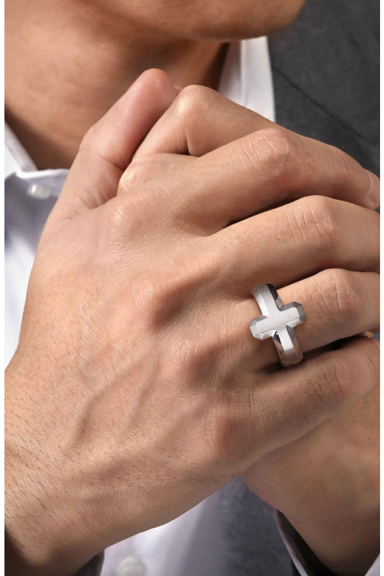 Men's Facets Sterling Silver Cross Ring, Alternate, color, STERLING SILVER