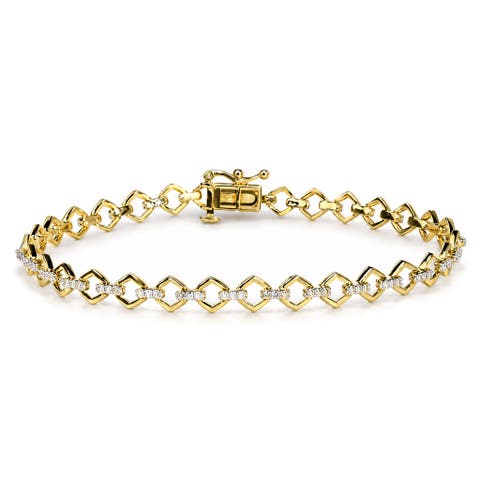 Yellow Gold Vermeil 1/4 Cttw Diamond Geometric Link Bracelet