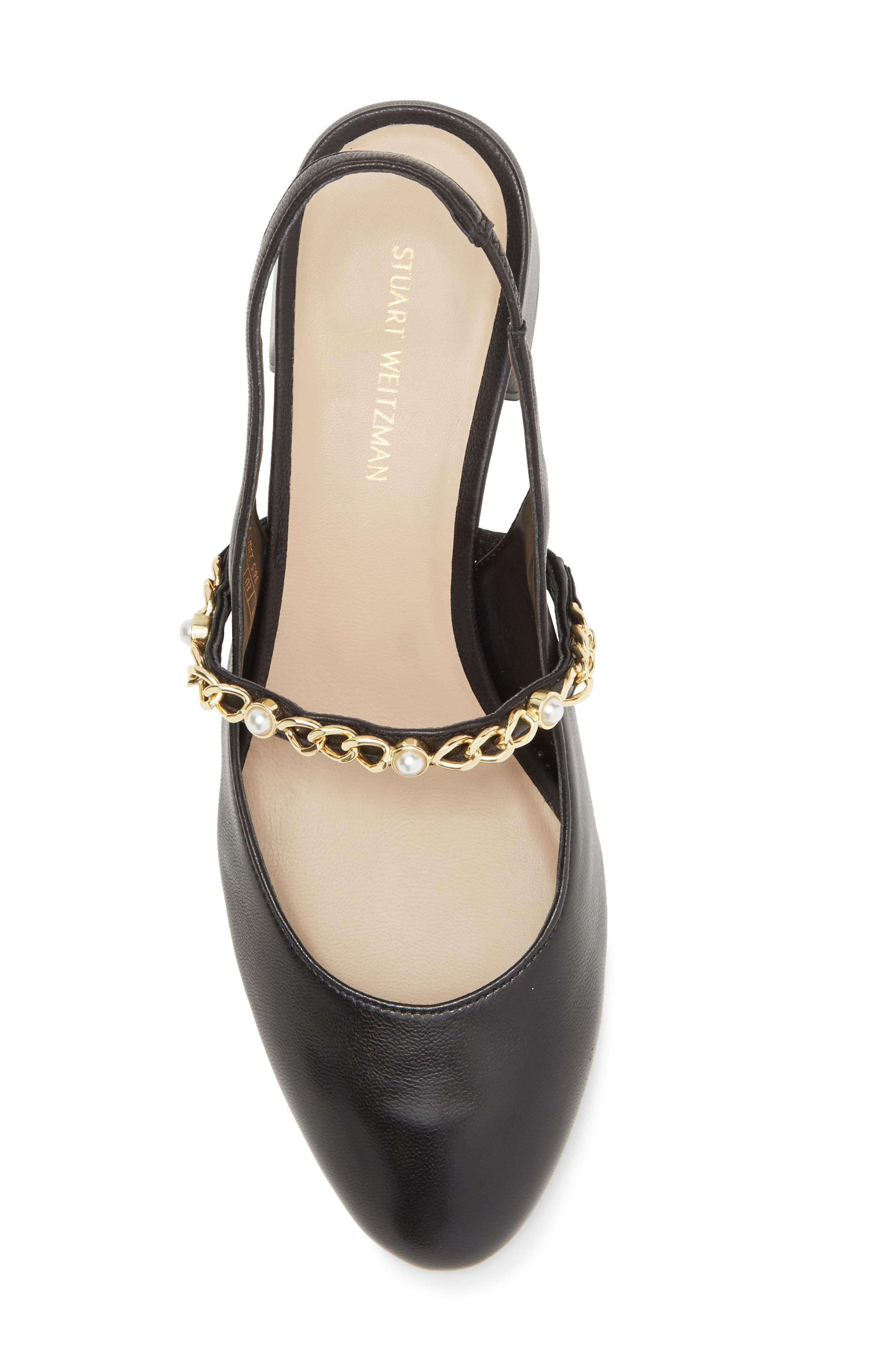 Stuart Weitzman Pearl Chain Slingback Strap, Alternate, color, Black