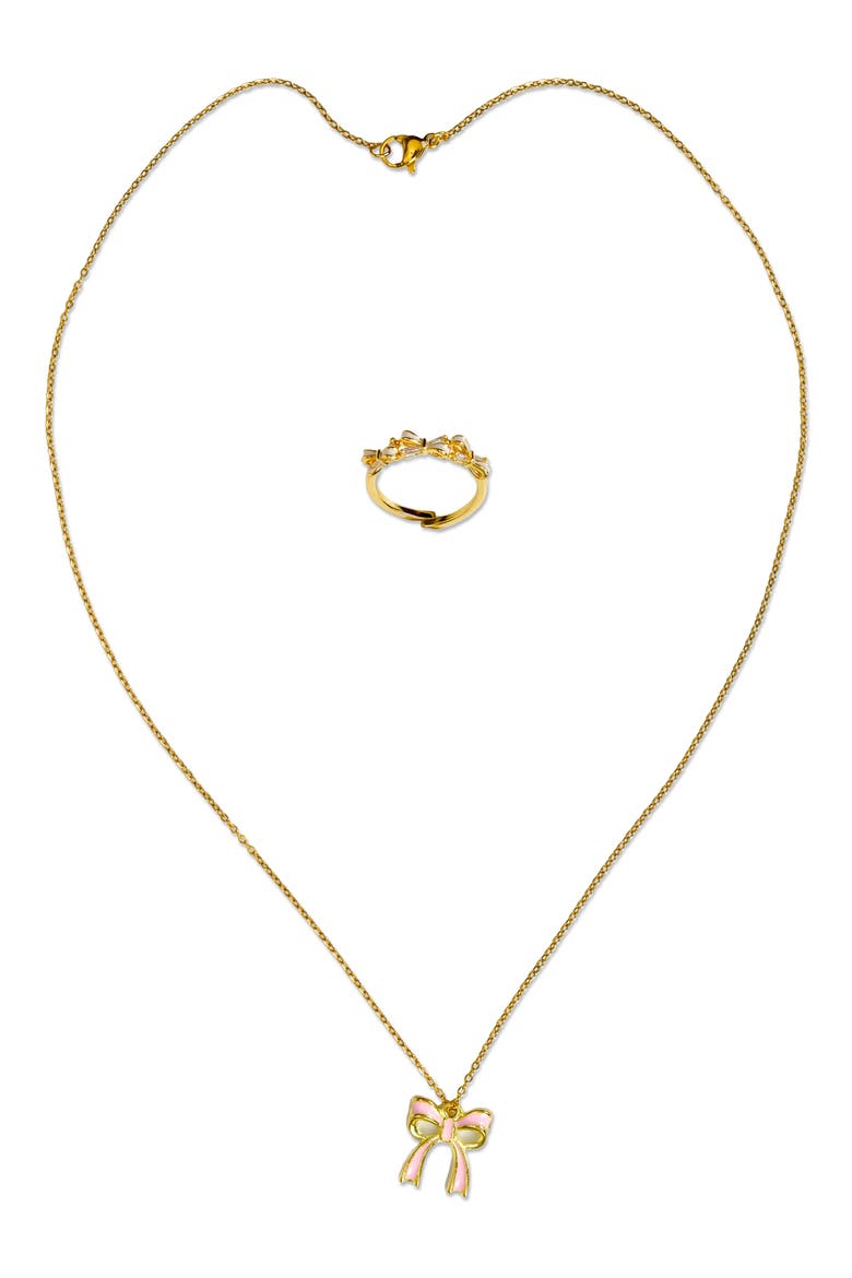 Beautiful Bows Ring & Necklace Set, Main, color, GOLD