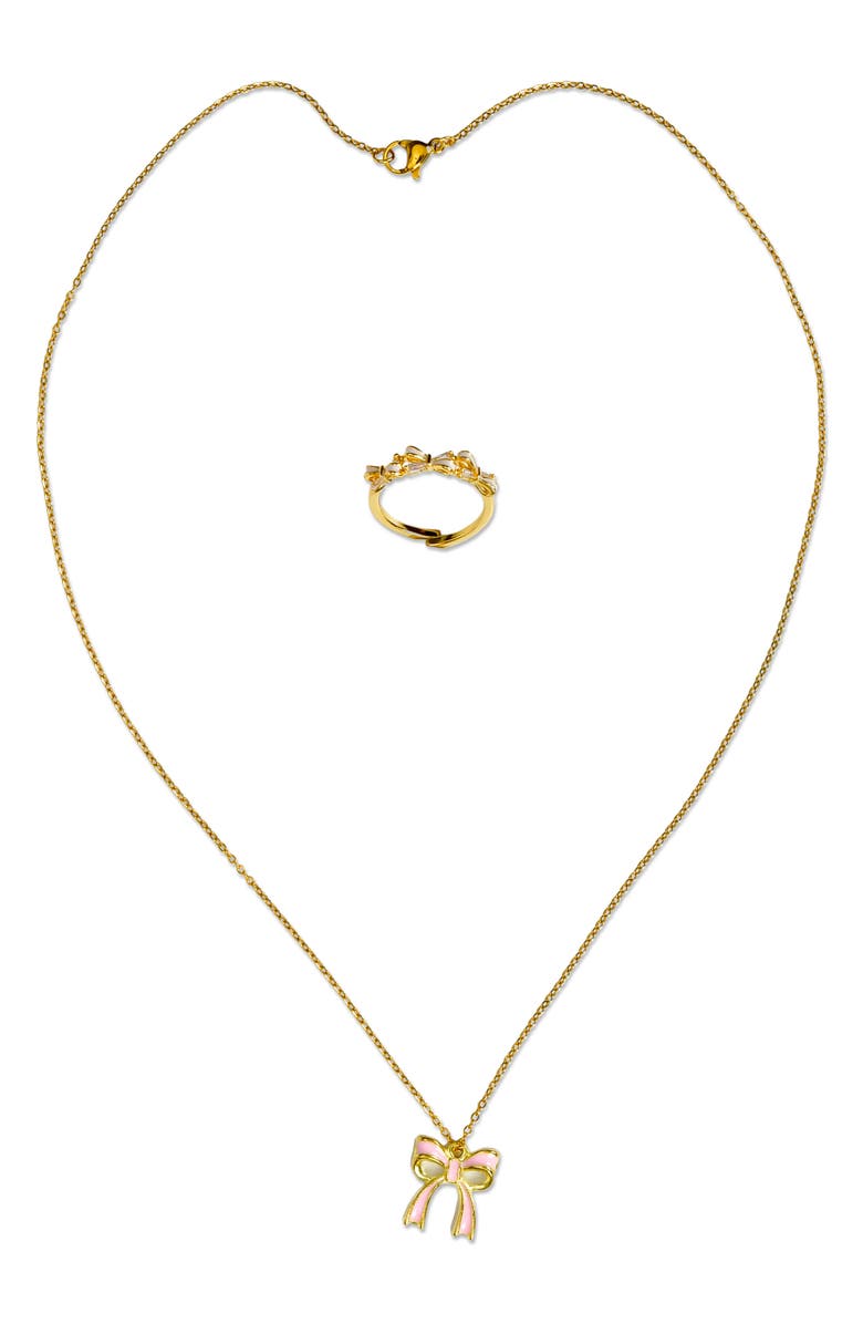 Iscream Beautiful Bows Ring & Necklace Set, Main, color, Gold