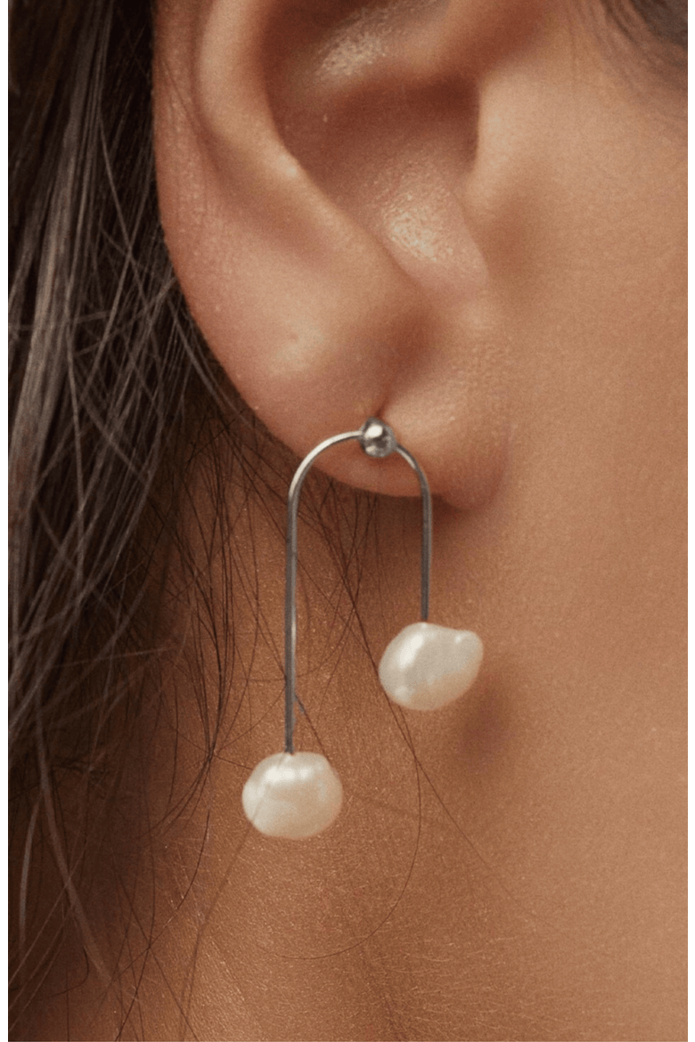 18k Gold Plated Sterling Silver Mia Cultured Pearl Earrings Gift Idea, Alternate, color, Silver