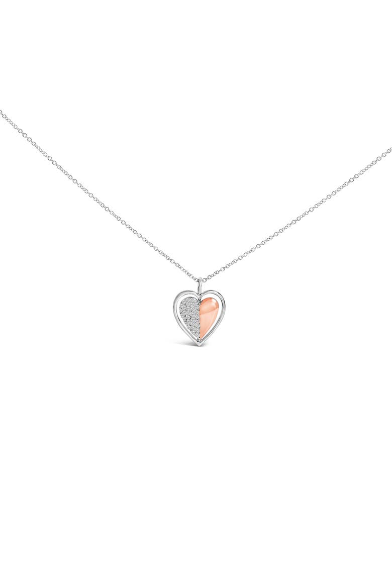 10K Rose Gold Plated Sterling Silver 1/5 Cttw Diamond Two-Tone Heart Pendant Necklace, Main, color, White Gold over Silver