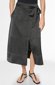DKNY Tie Waist Contrast Stitch Midi Skirt