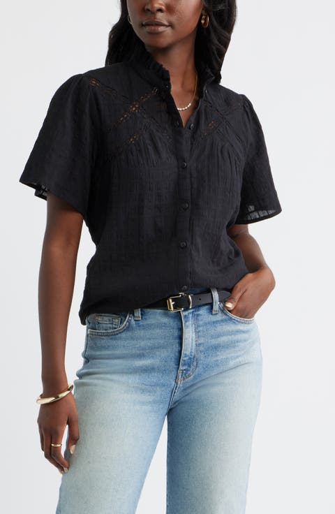 Lace Trim Button Front Top