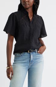 Caslon® Lace Trim Button Front Top