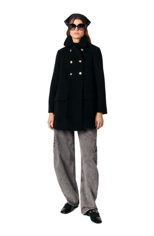 Maje Wool-blend Pea Coat In Black