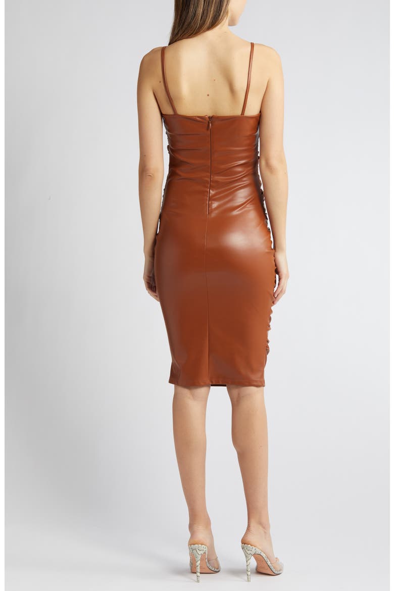 Ruched Faux Leather Dress, Alternate, color, BROWN